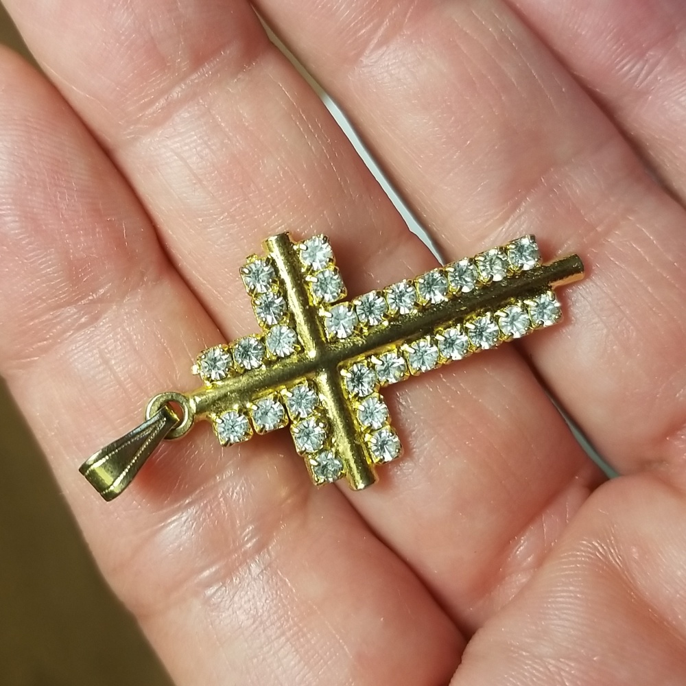 Vintage Clear Stone Cross Pendant